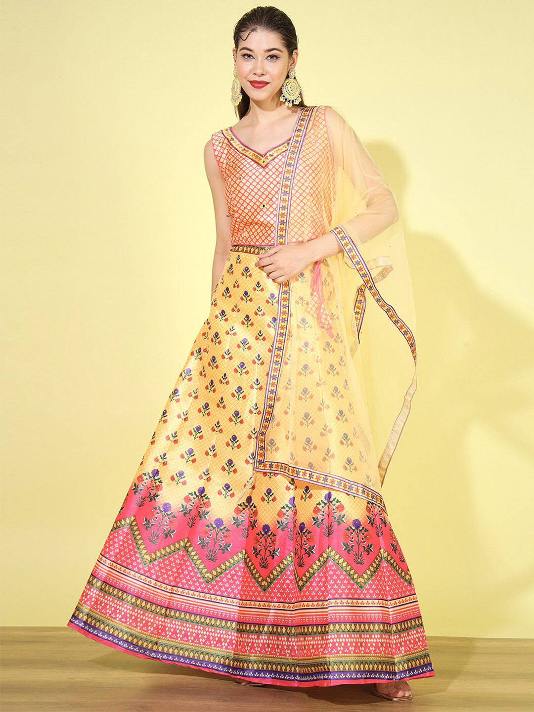 Chhabra 555 Printed Crop Top With Lehenga & Dupatta