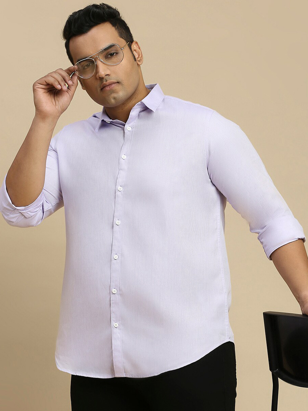 Sztori Classic Plus Size Self Design Pure Cotton Casual Shirt