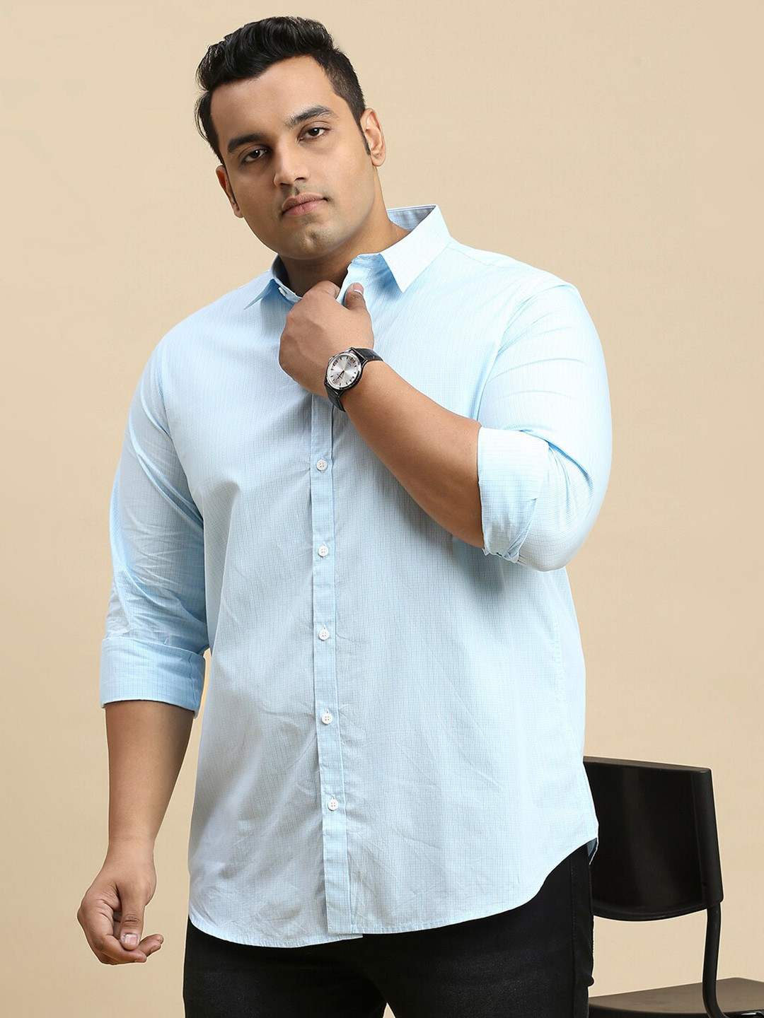 Sztori Classic Plus Size Checked Pure Cotton Casual Shirt