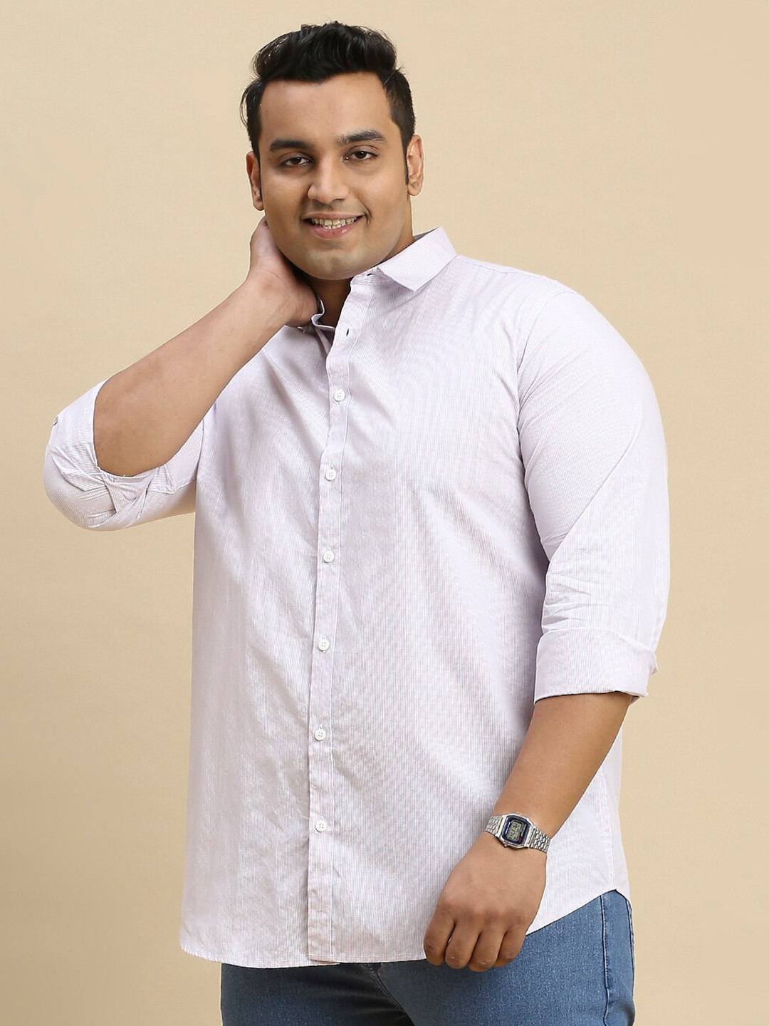 Sztori Plus Size Textured Cotton Classic Opaque Casual Shirt