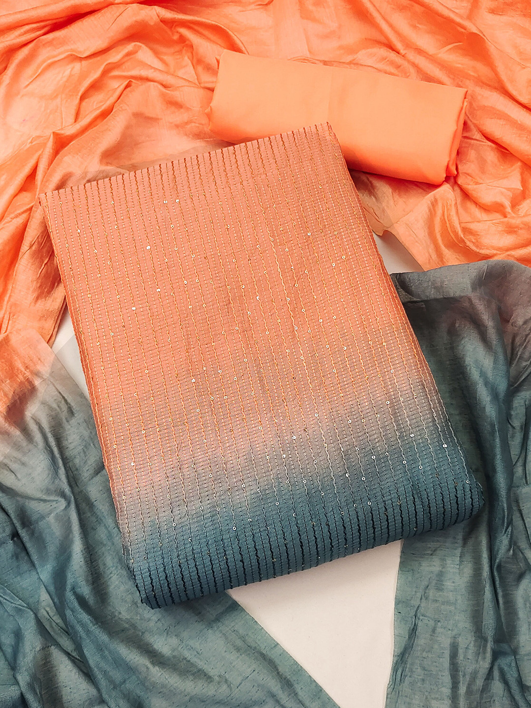 SHADOW & SAINING Ombre Dyed Sequinned Unstitched Dress Material