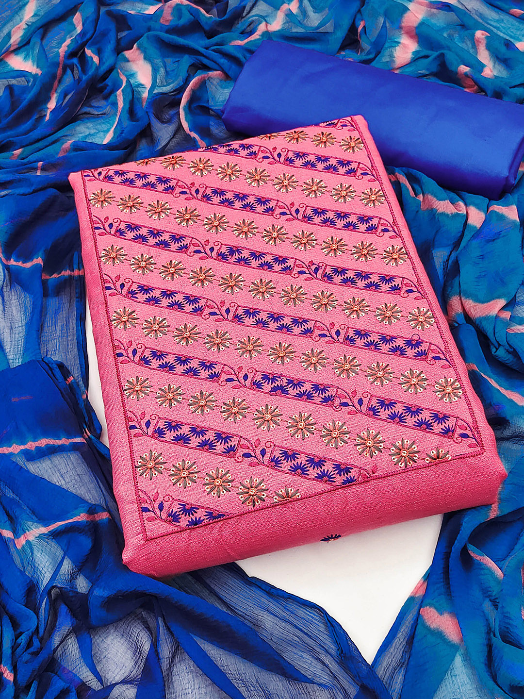 SHADOW & SAINING Ethnic Motifs Embroidered Sequinned Detail Unstitched Dress Material