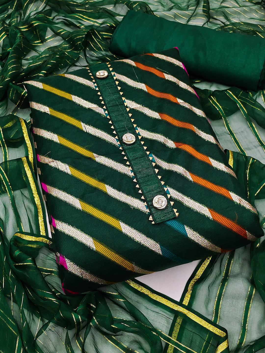 SHADOW & SAINING Leheriya Woven Design Organza Unstitched Dress Material