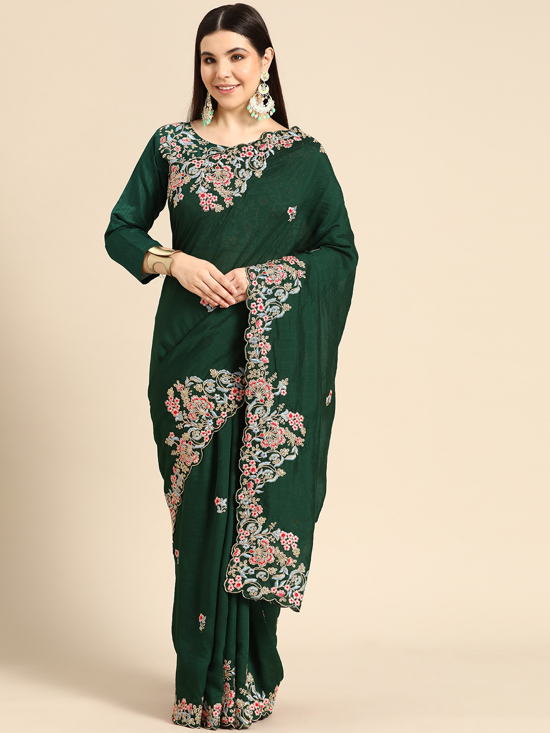 Divine International Trading Co Floral Embroidered Saree