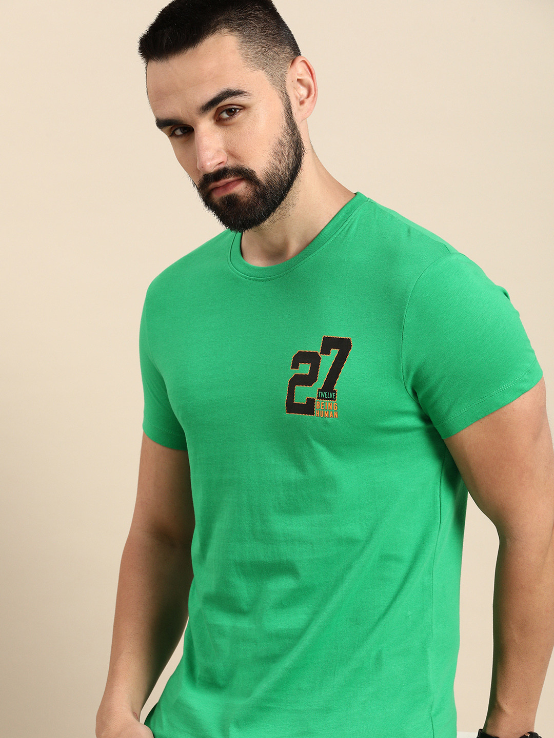 Being Human Pure Cotton Brad Logo Printed Casual T-shirt