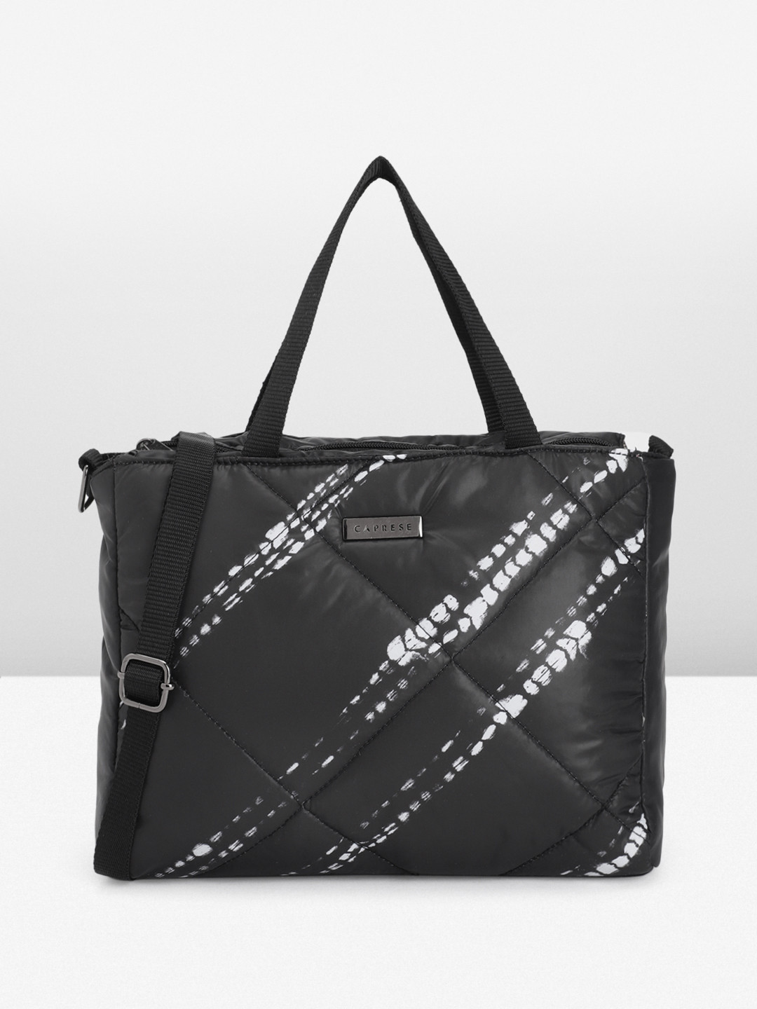 Caprese Abstract Print Structured Handheld Bag with Quilted Detail
