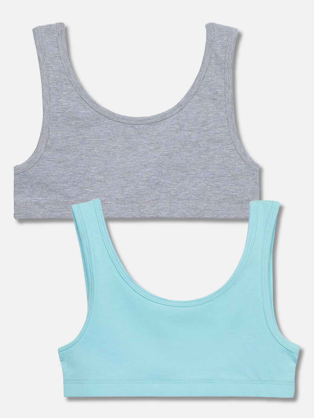 mackly Girls Blue Pack Of 2 Full Coverage Non Padded Beginners Cotton Bra With All Day Comfort