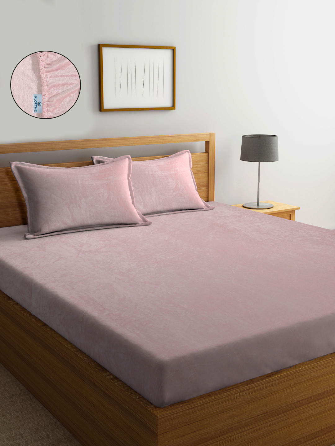 KLOTTHE Pink Wool 300 TC Fitted King Fine Bedsheet with 2 Pillow Covers-98 x 87 inches