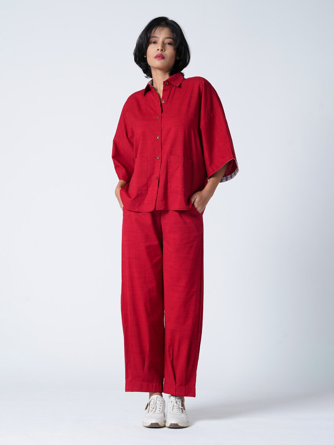 the kaatn trail Comfort Extended Sleeves High-Low Boxy Casual Shirt