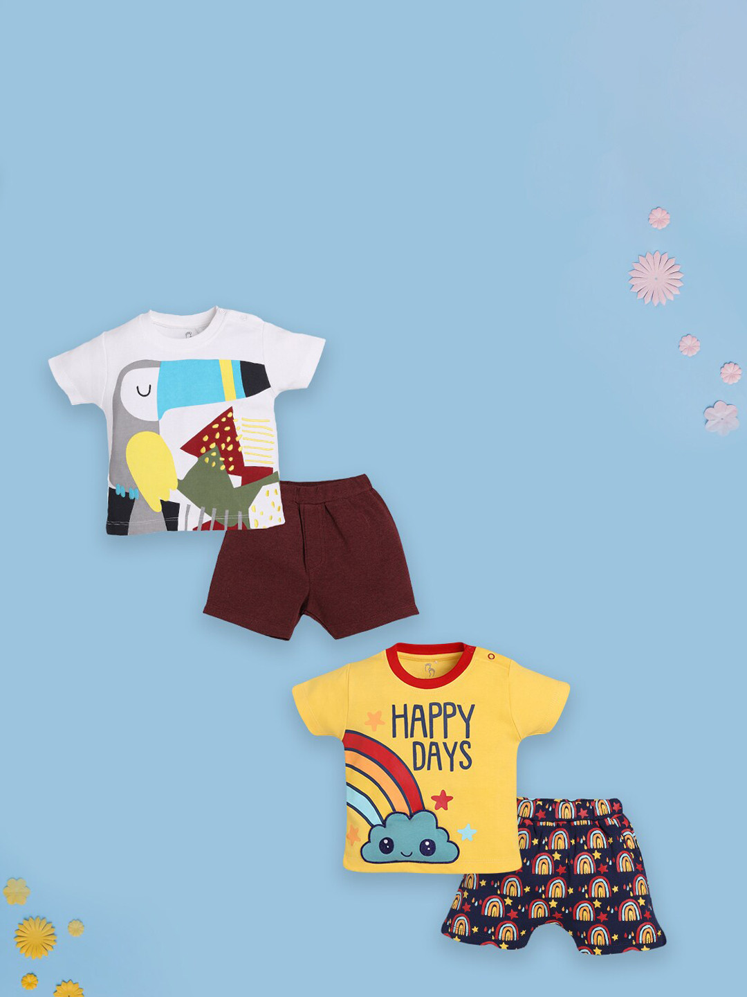 BABY GO Boys Pack Of 2 Printed Pure Cotton T-shirt With Shorts