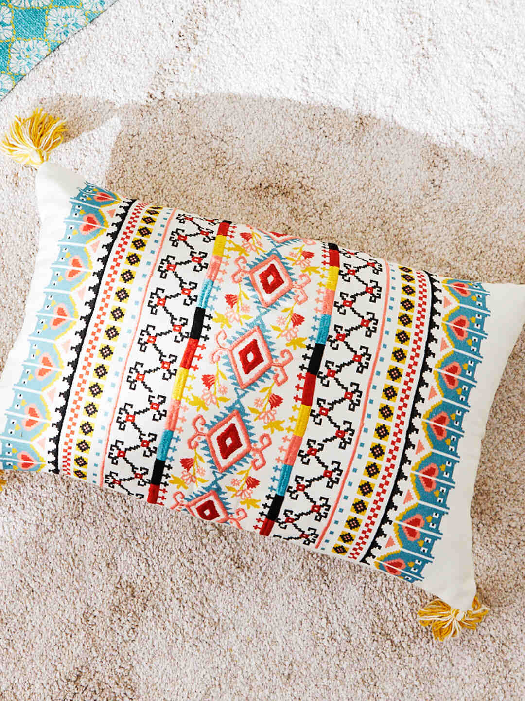 Chumbak Pixel Kilim Ethnic Motifs Cotton Embroidered Rectangle Cushion Covers - 12 x 20 In