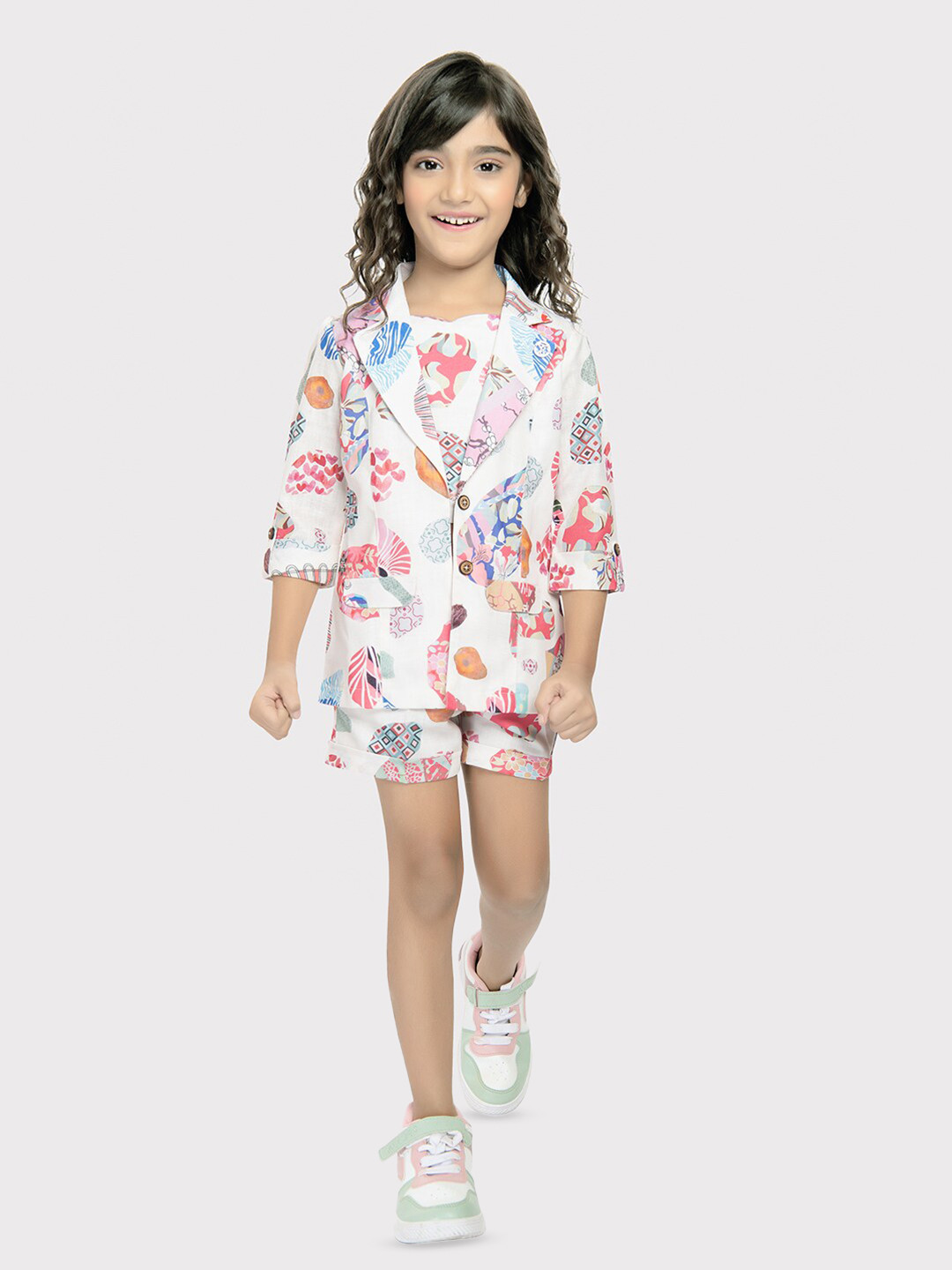 Tiny Baby Girls Abstract Printed Top & Shorts With Jacket