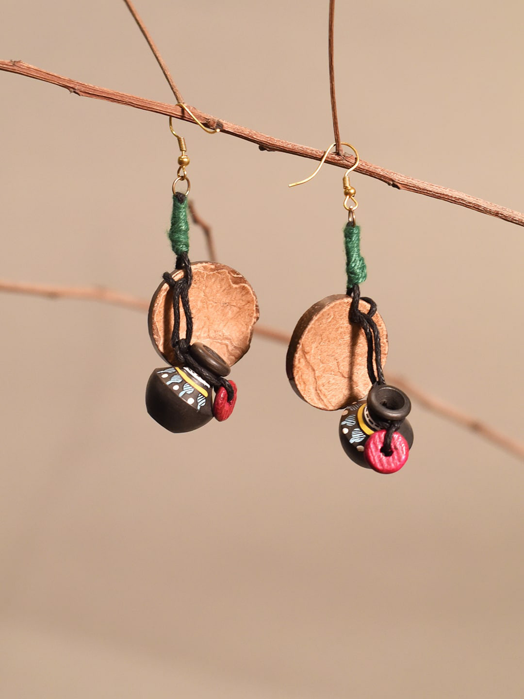AAKRITI ART CREATIONS Brass-Plated Wood Contemporary Drop Earrings
