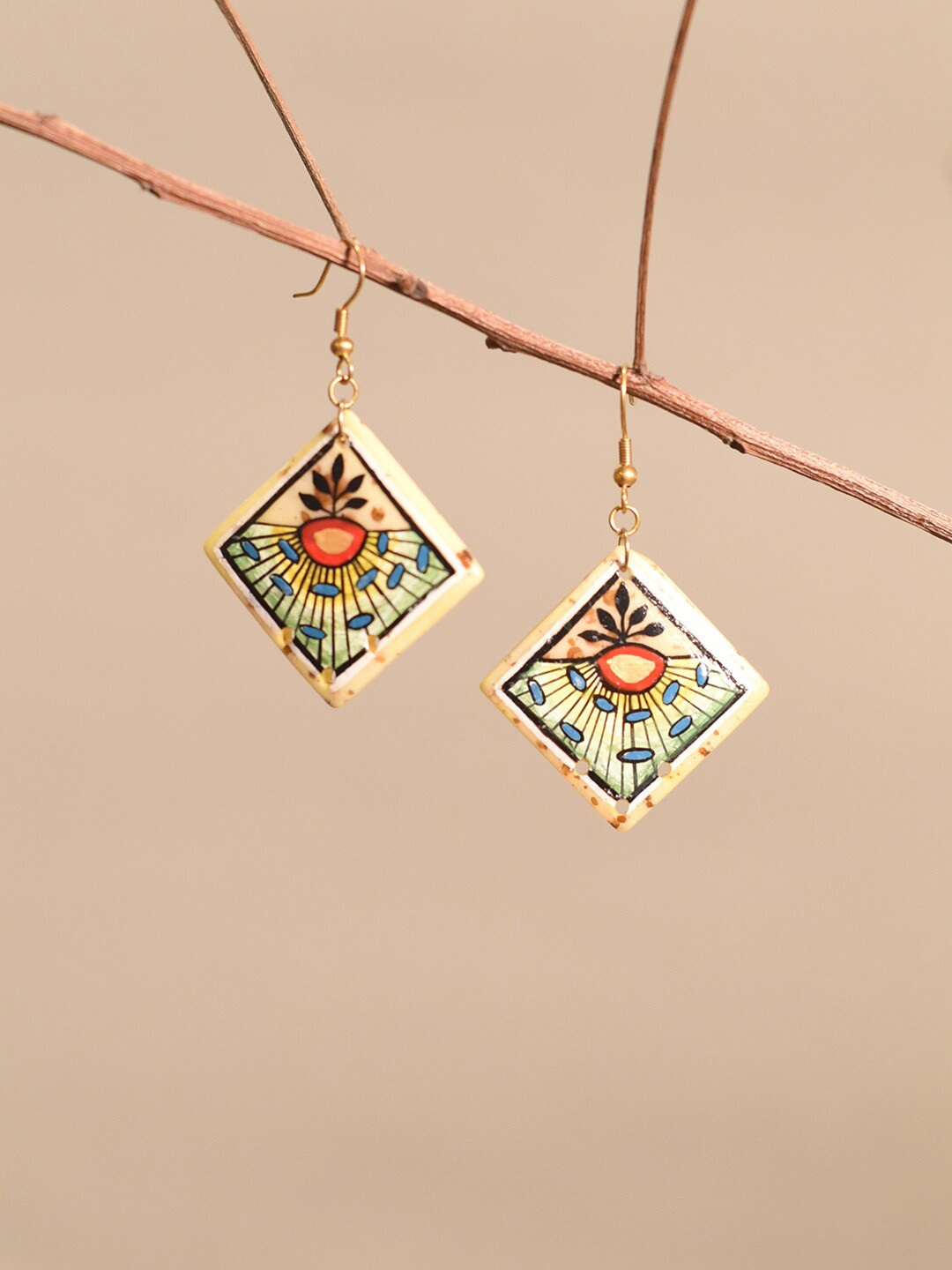 AAKRITI ART CREATIONS Brass-Plated Diamond Shaped Drop Earrings