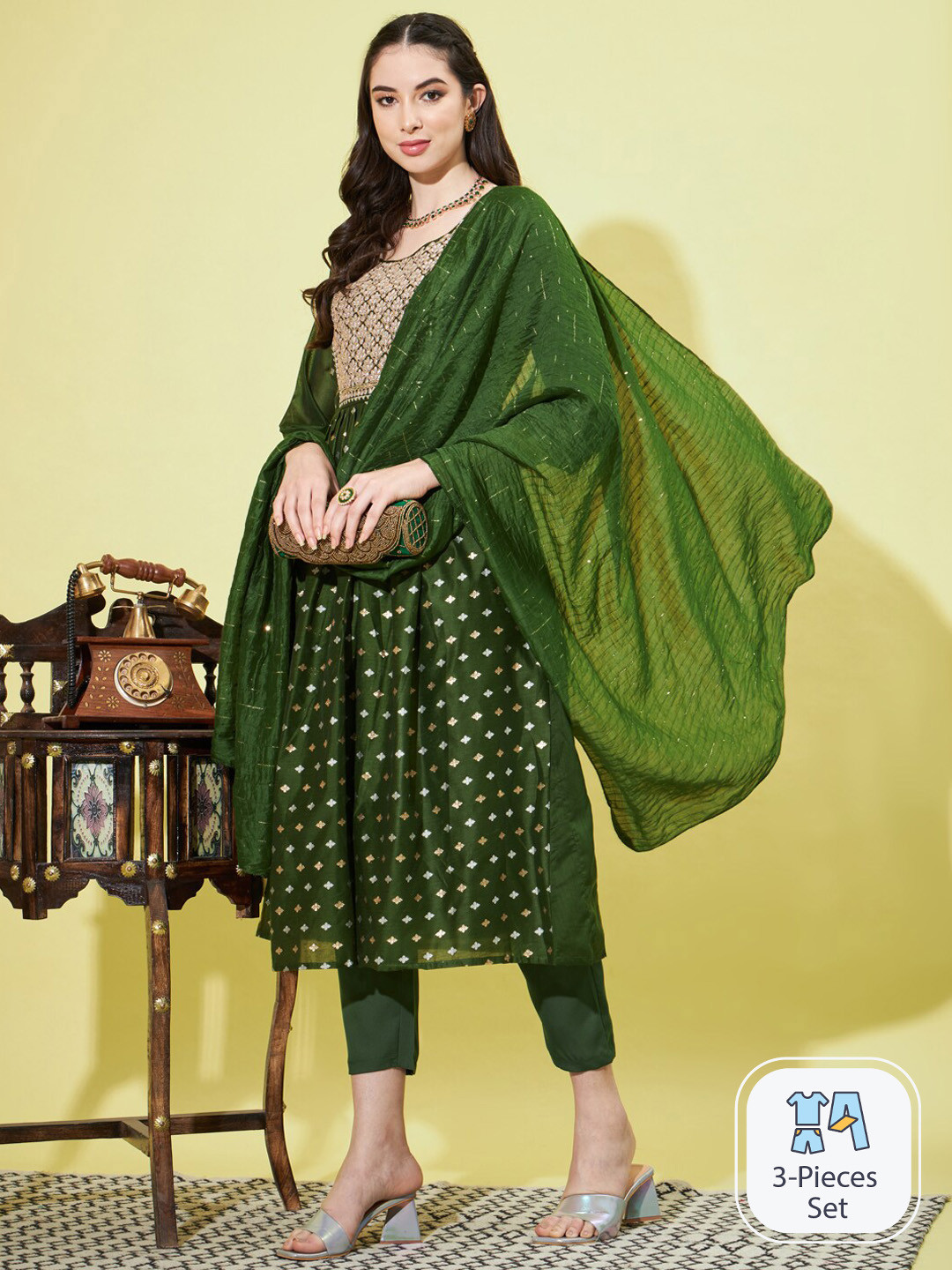 PPTOSS Floral Embroidered Regular Thread Work Anarkali Kurta With Trousers & Dupatta