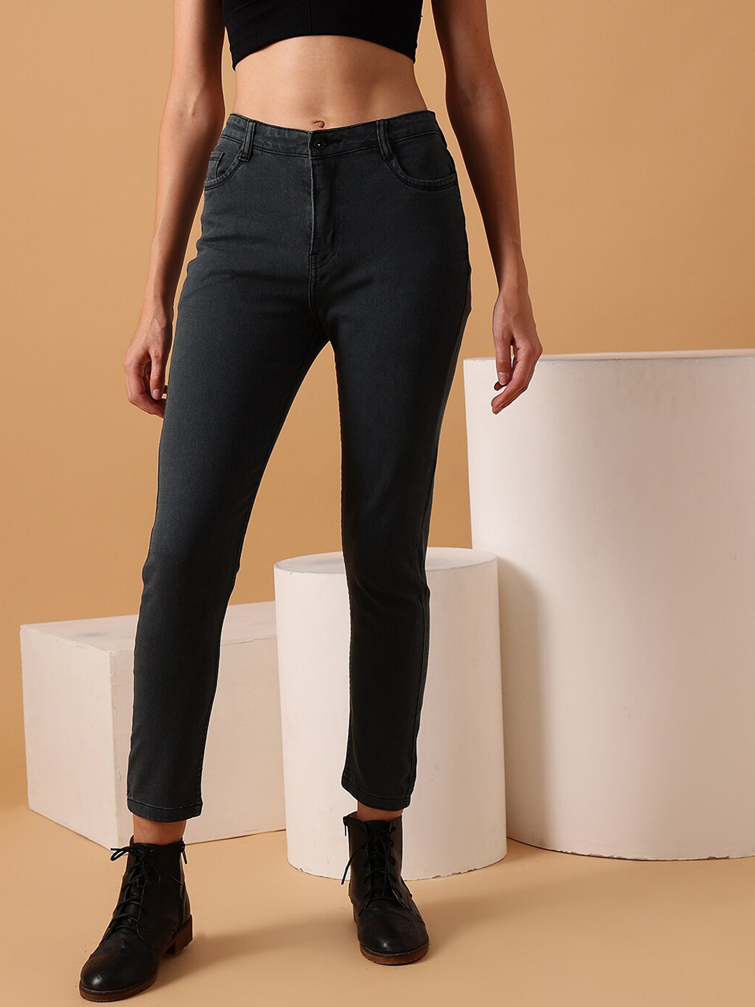 STREET 9 BASICS Women Grey Mid-Rise Mildly Distressed Skinny Fit Jeans