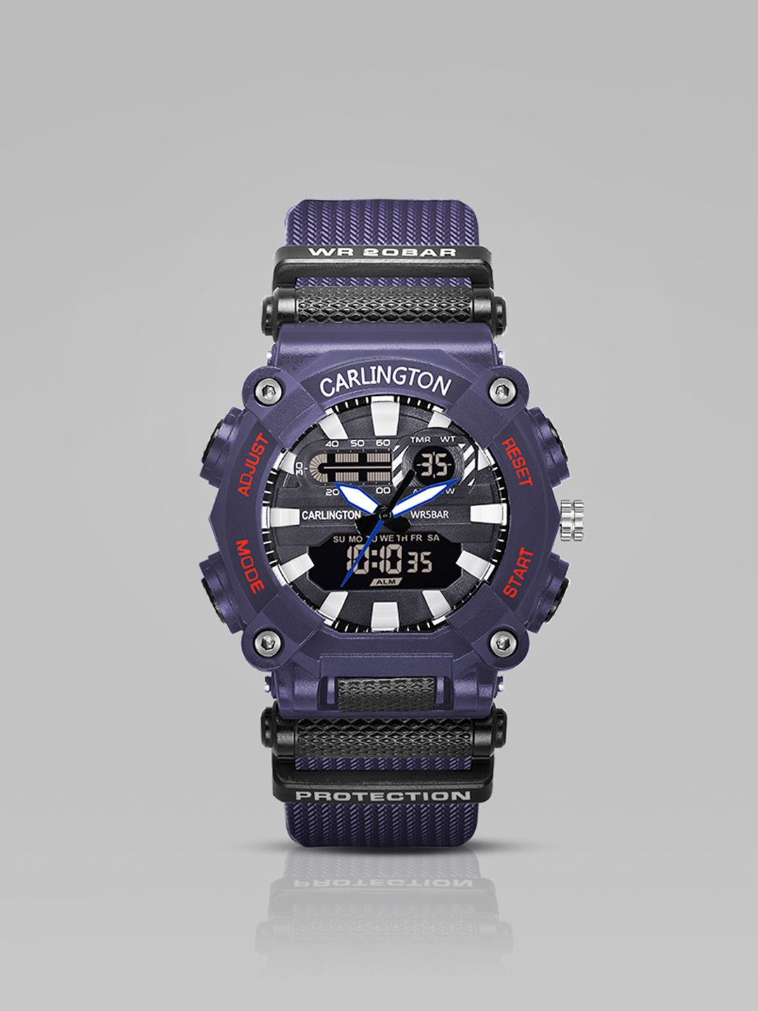 CARLINGTON Men Embellished Dial & Blue Straps Analogue And Digital Watch CT 3311 Blue