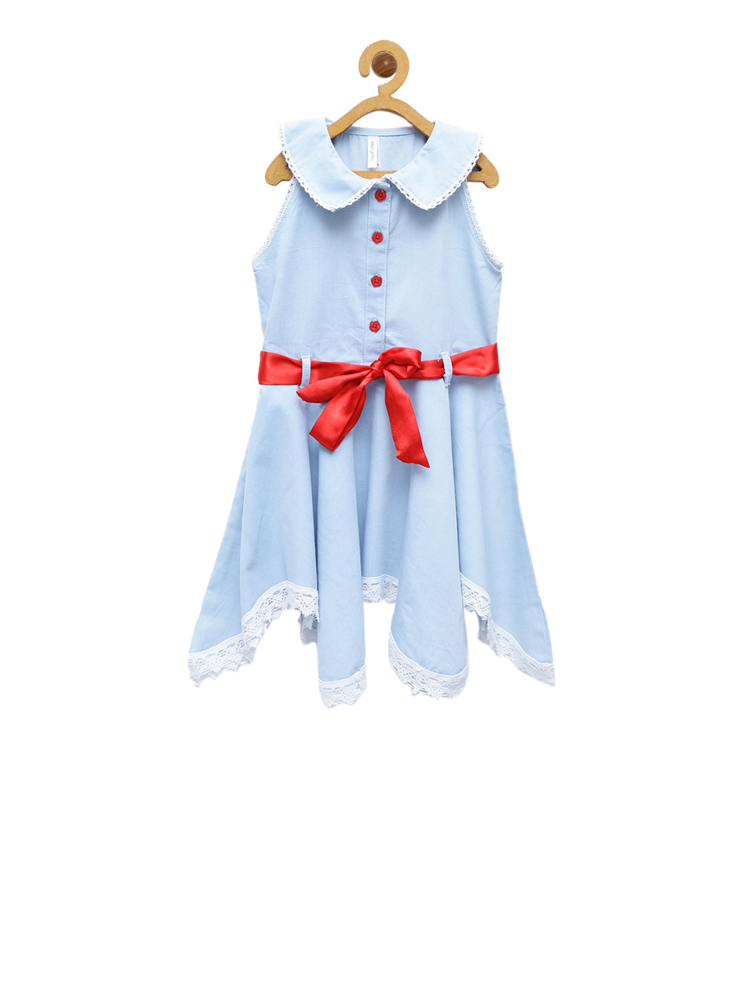 StyleStone Girls Blue Solid Fit and Flare Denim Dress