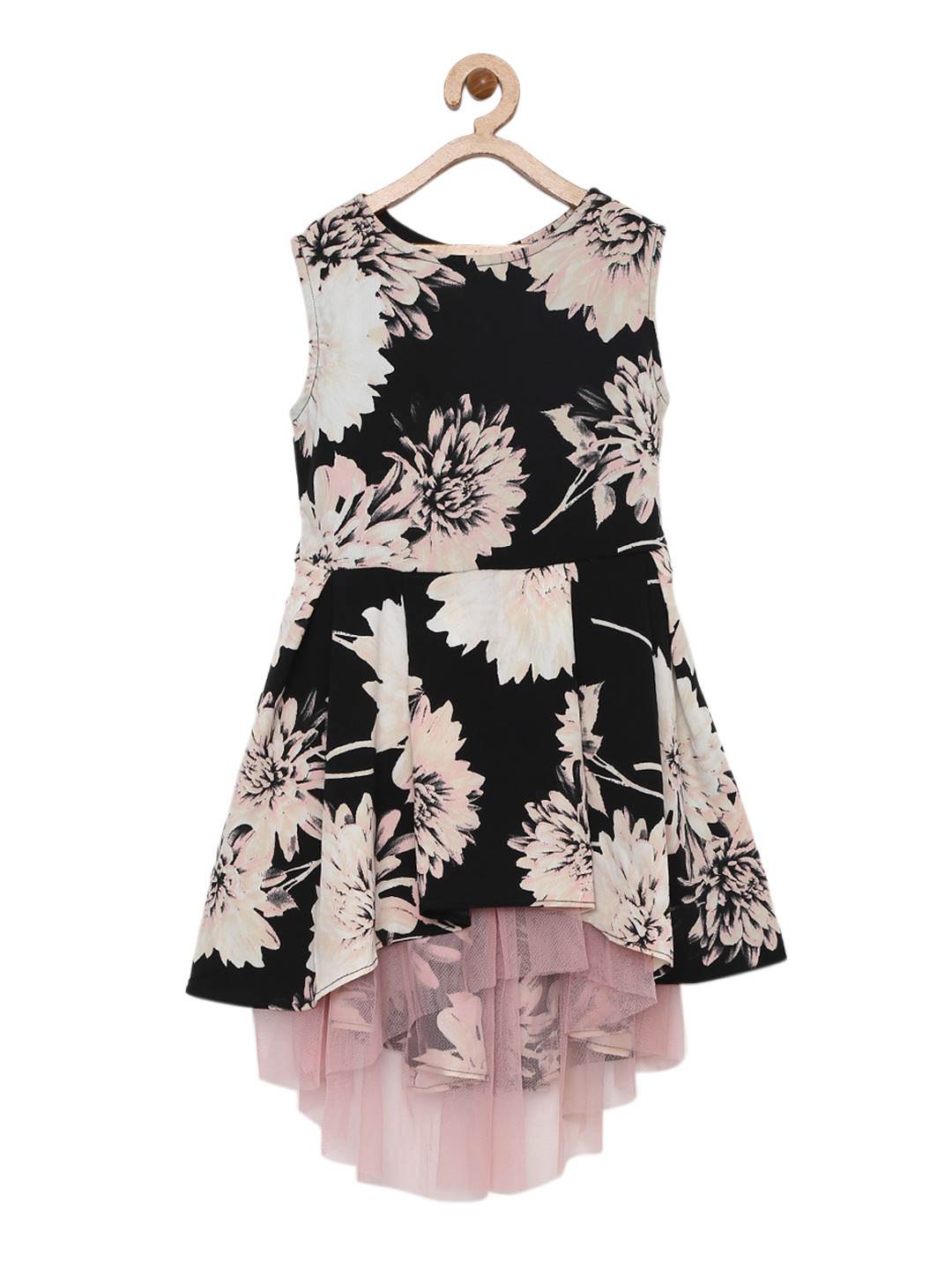 StyleStone Girls Black Printed Fit and Flare Dress