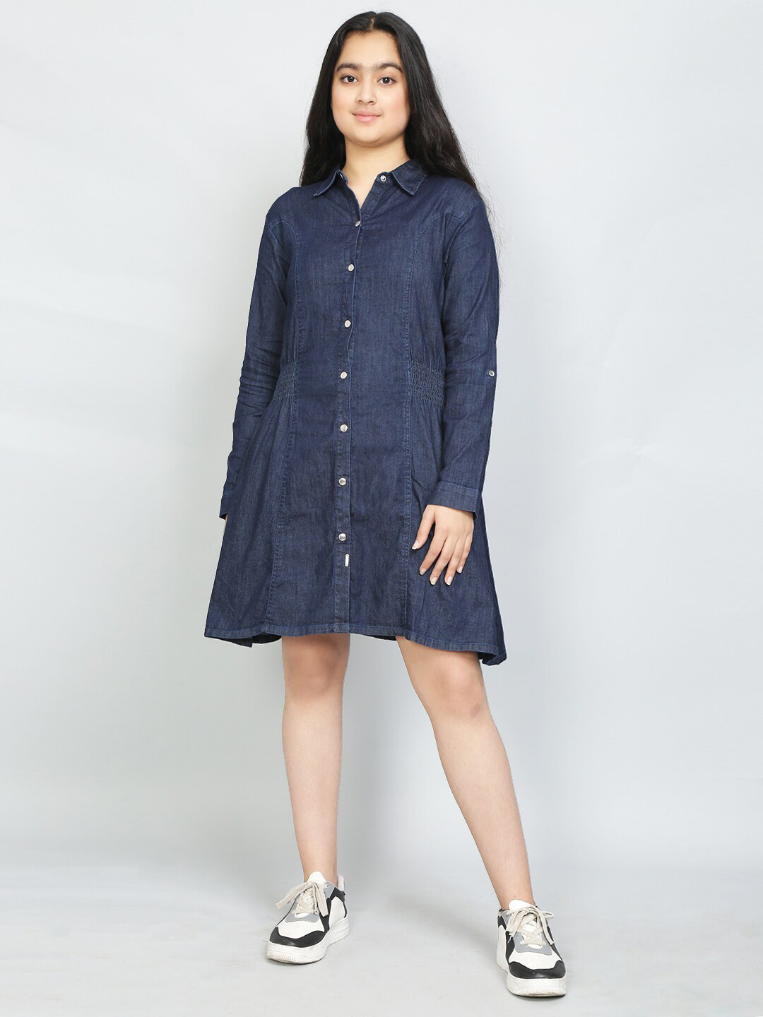 VYN Shirt Collar Cotton Denim Shirt Dress