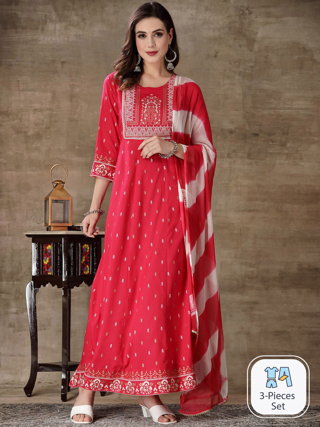 Stylum Ethnic Motifs Printed Maxi Ethnic Dress With Dupatta
