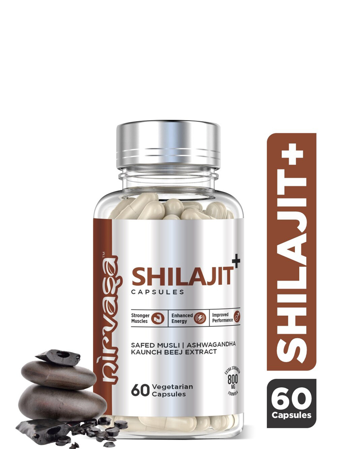 Nirvasa Shilajit+ Capsules with Safed Musli, Ashwagandha & Kaunch Beej - 60 Capsules
