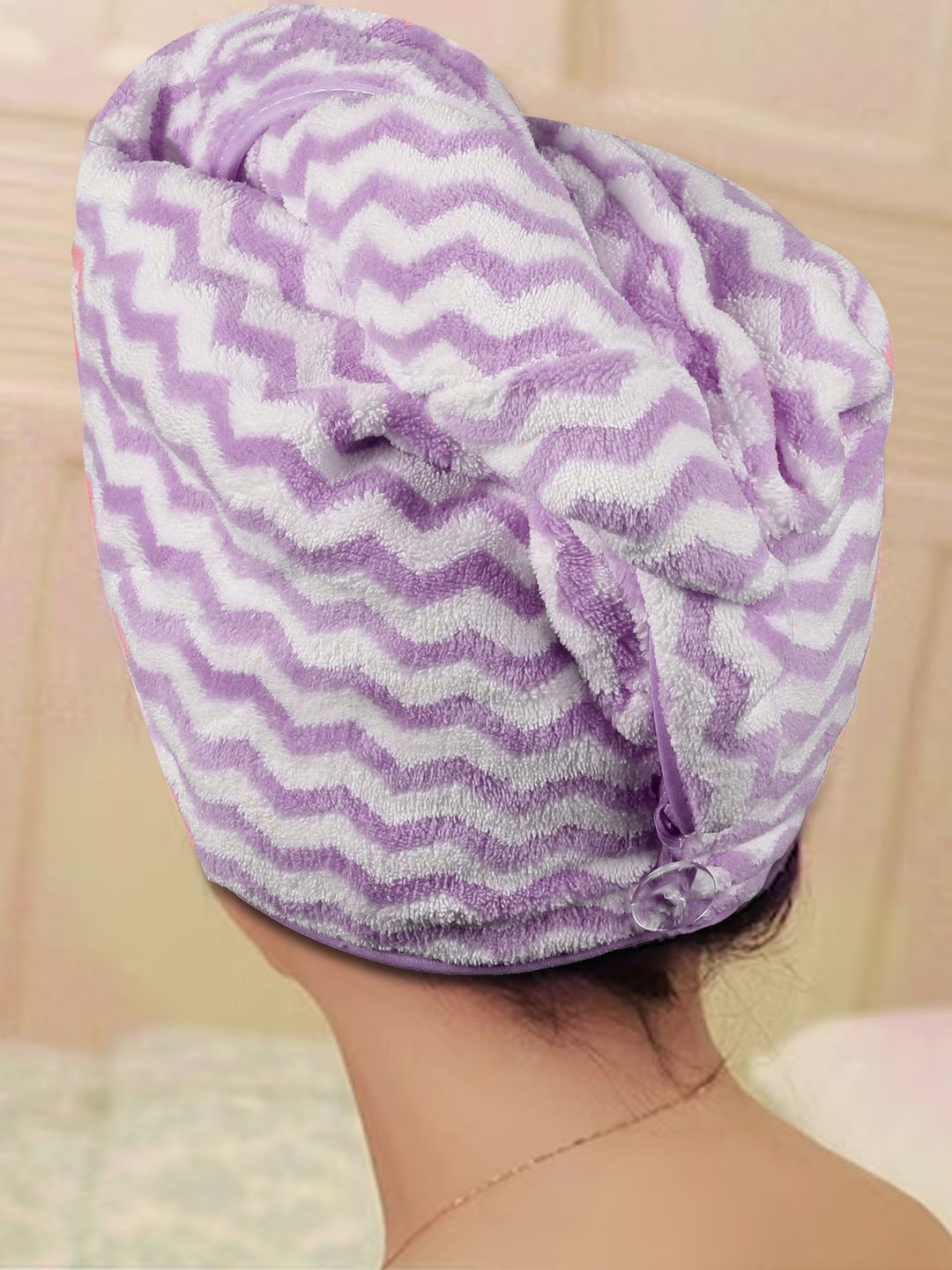 Black gold Purple & White Zig Zag Design Pure Cotton Hair Draper