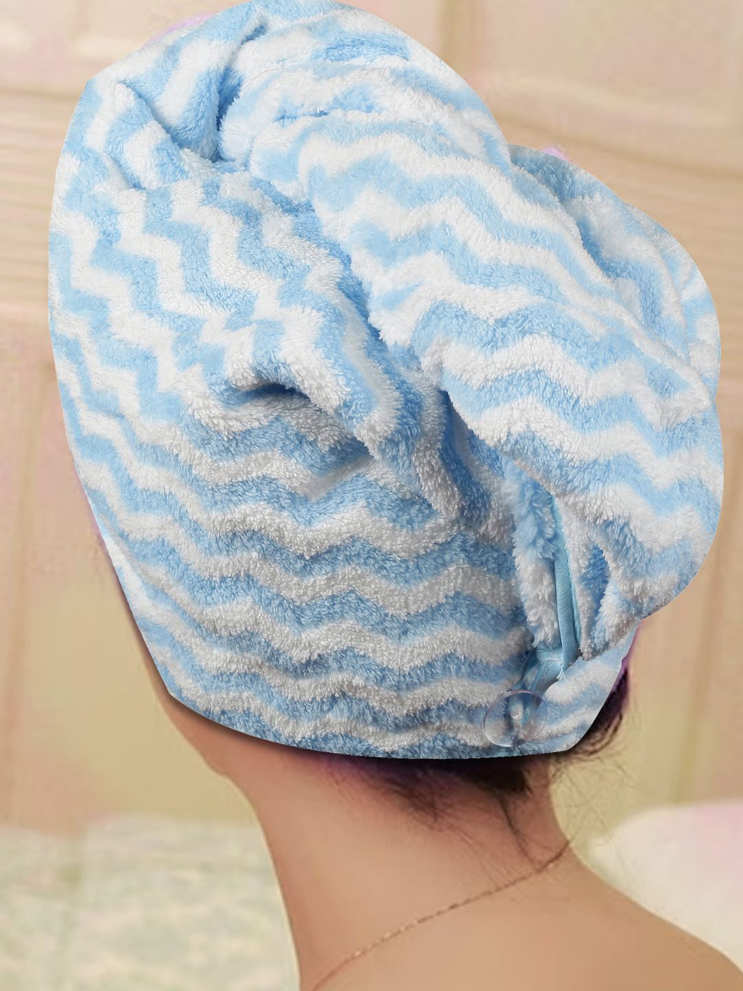 Black gold Blue & White Zig Zag Design 400 GSM Pure Cotton Hair Draper