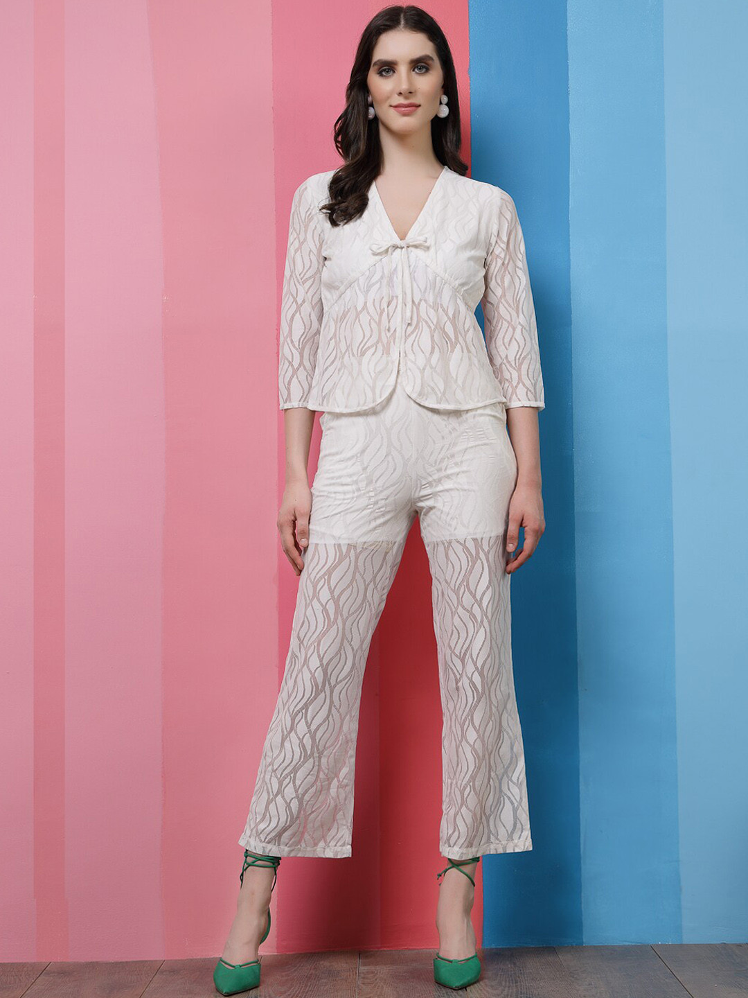 Athena Self Designed V-Neck Front Knot Top With Slip-On Trousers Co-Ords