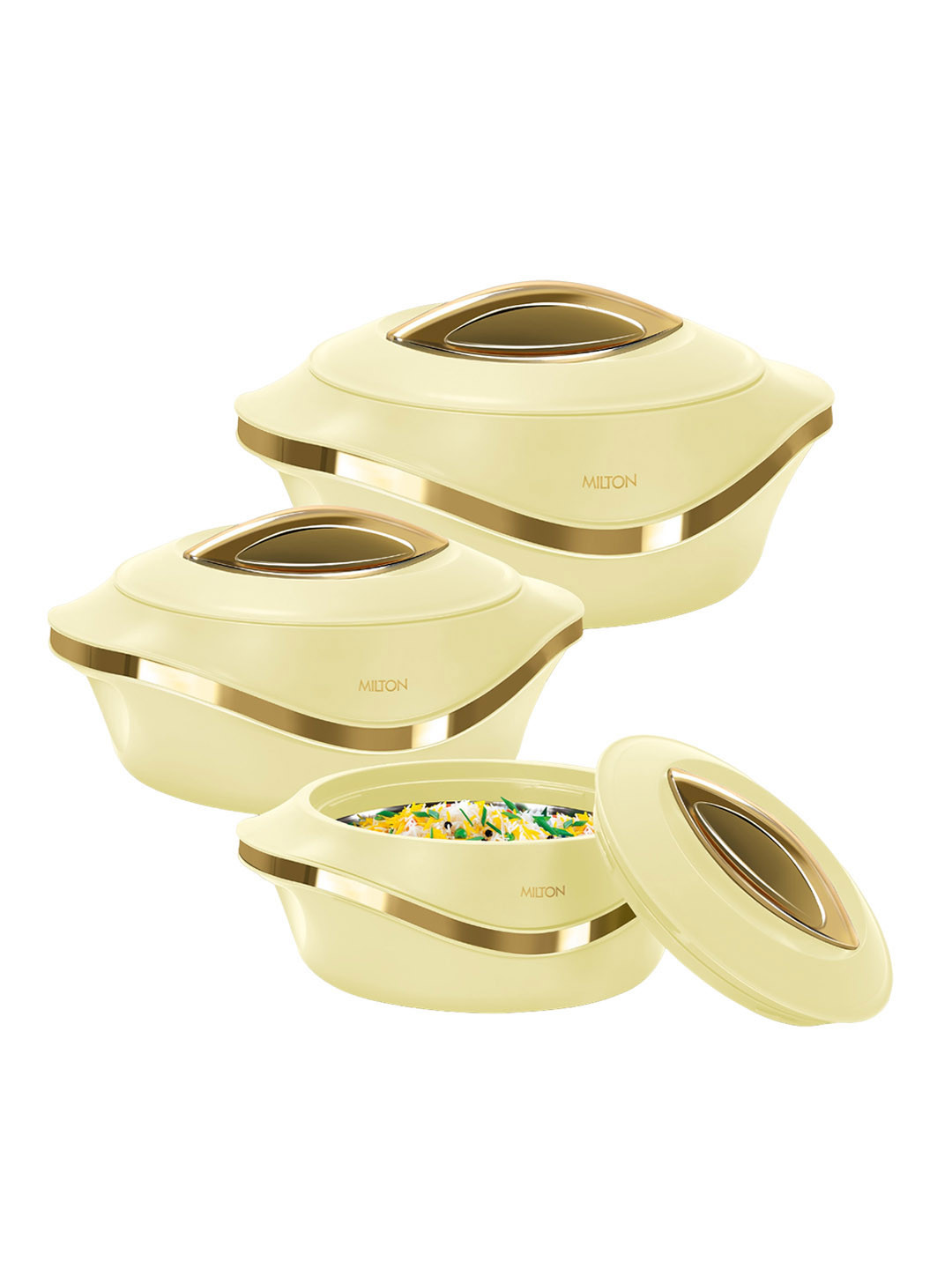 Milton Cream Pearl Inner Stainless Steel Jr. Set Of 3 Casserole 455 ml 860 ml 1270 ml