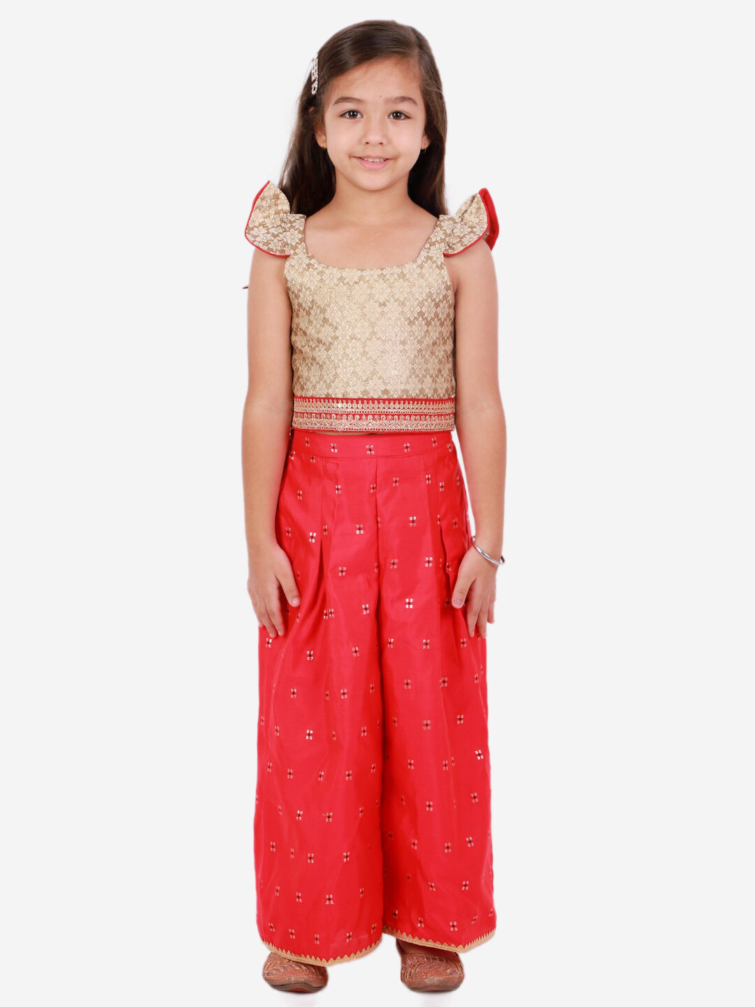 Twisha Girls Self Design Sleeveless Ethnic Top With Palazzos