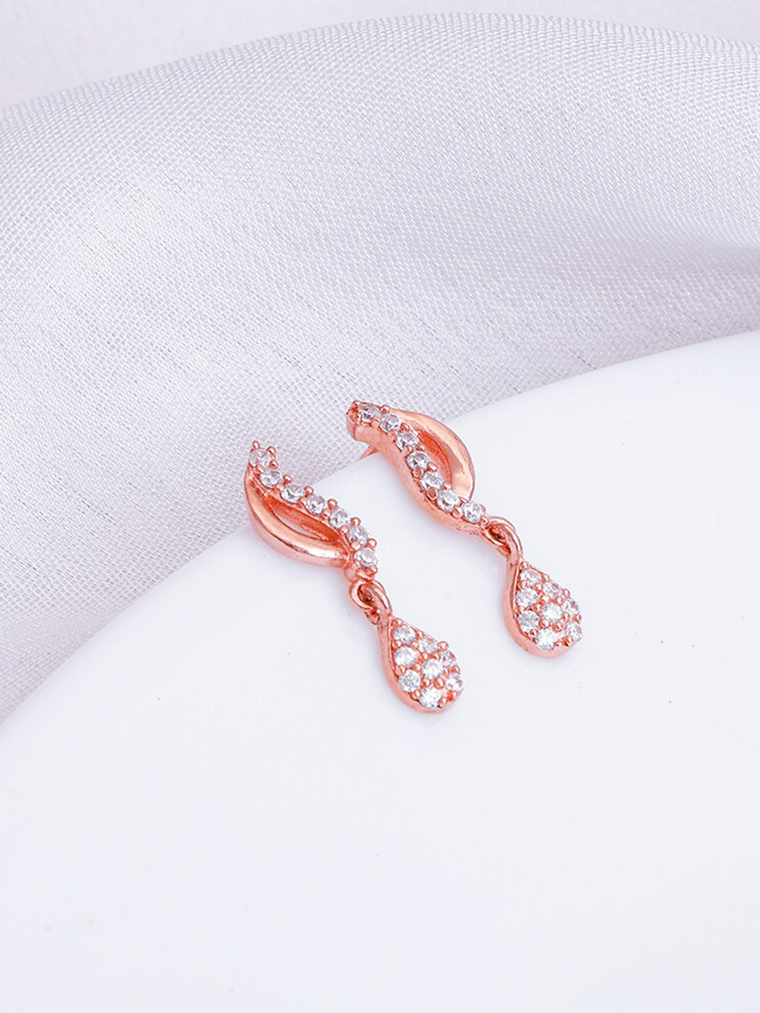 GIVA  925 Sterling Silver Rose Gold-Plated Zircon Studded Contemporary Studs