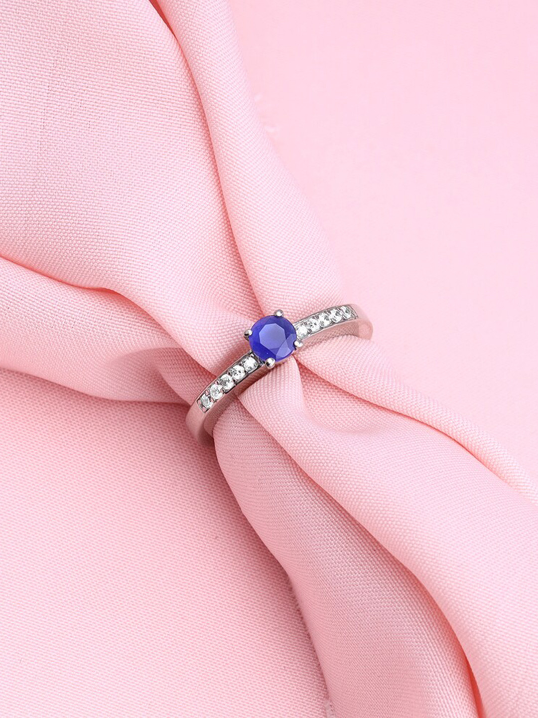 GIVA 925 Sterling Silver Rhodium-Plated Stone-Studded Edgy Finger Ring