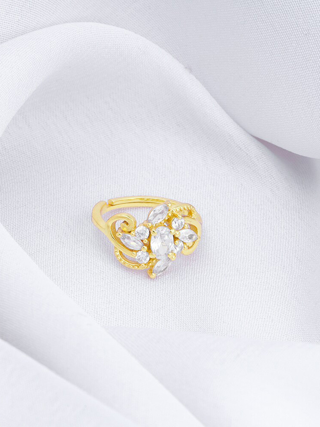 GIVA 925 Sterling Silver Gold-Plated CZ-Studded Bloom Bling Ring