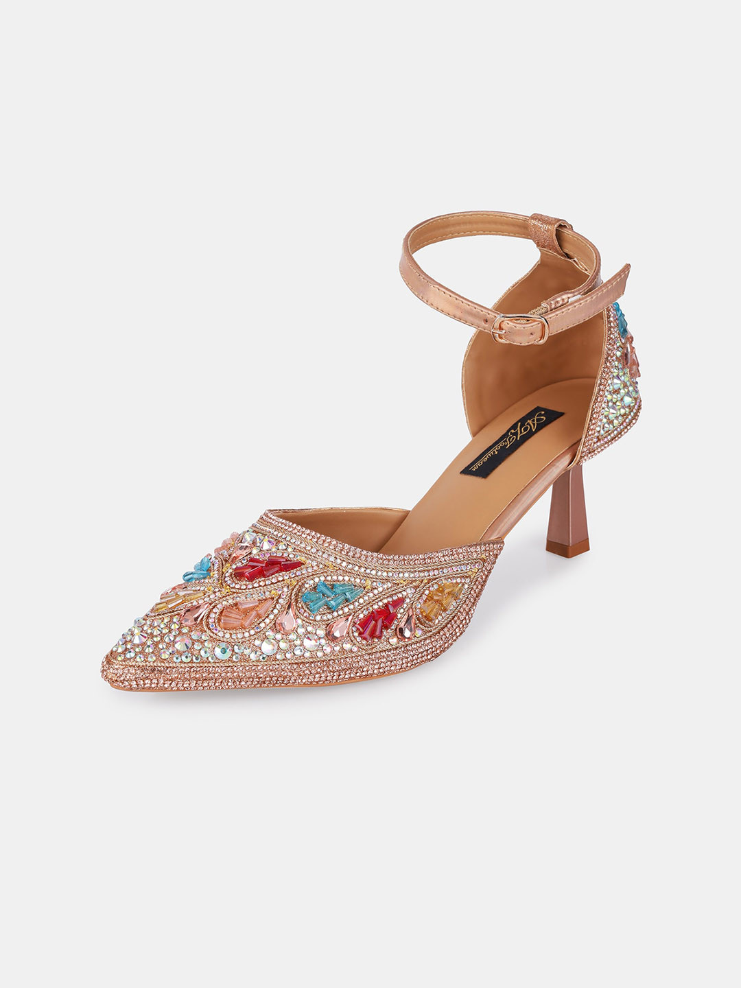 AZ Footwear Pointed Toe Embellished Party Slim Heels With Ankle Loop