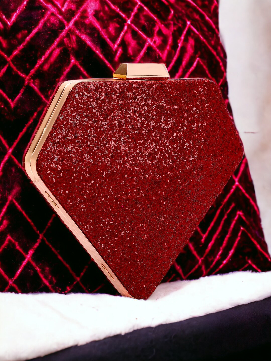 Toobacraft Red & Gold-Toned Embellished Diamond Clutch