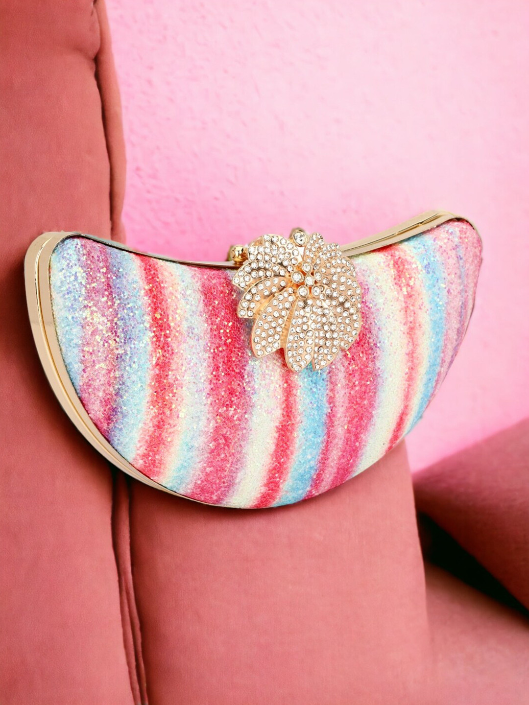 Toobacraft Embellished Half Moon Clutch