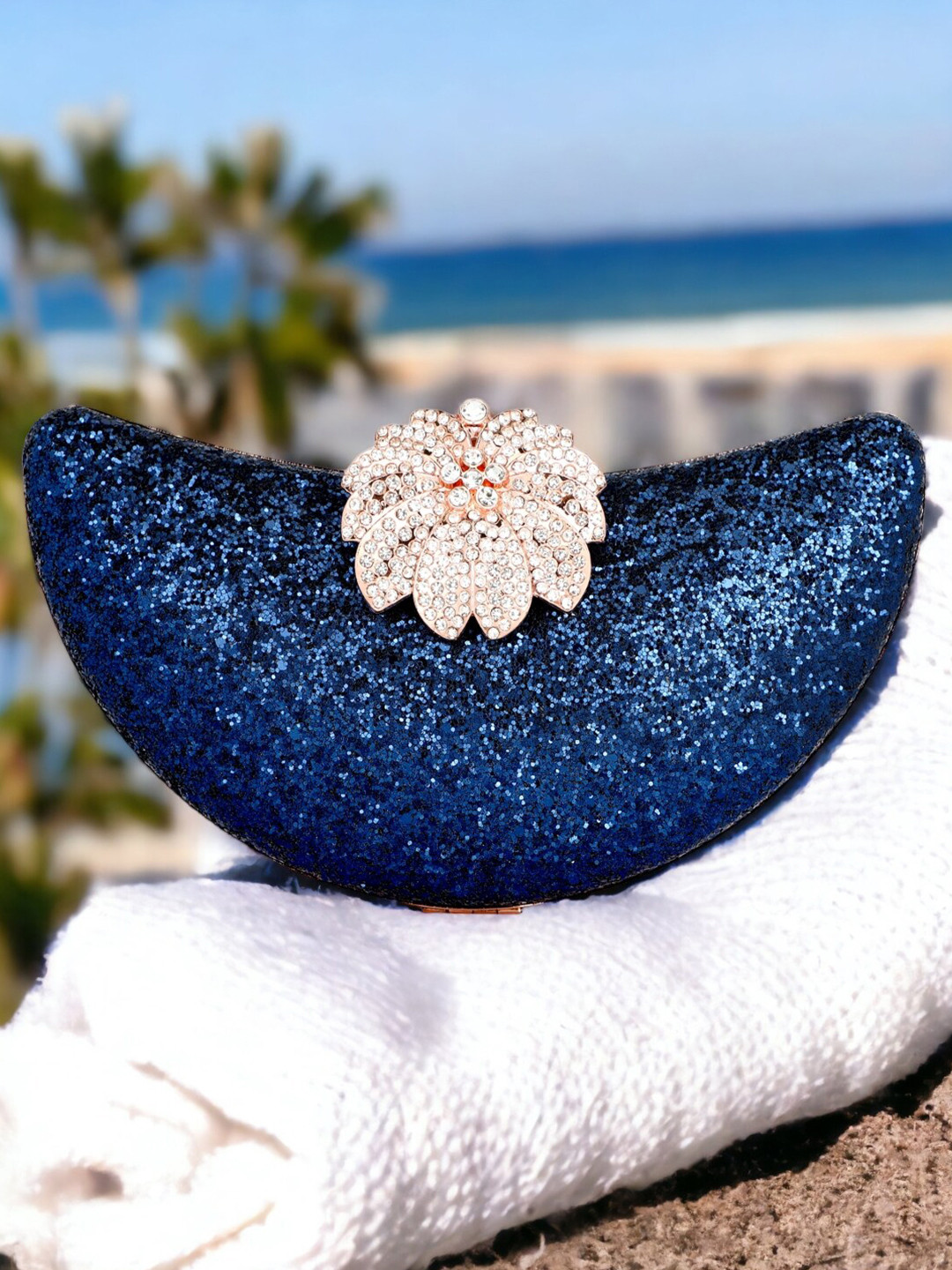 Toobacraft Embellished Half Moon Clutch