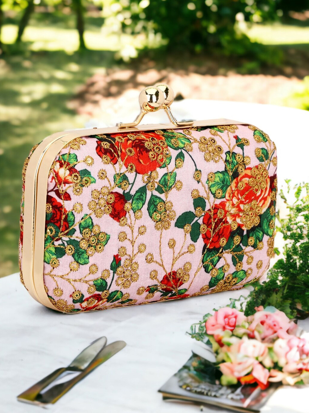 Toobacraft Printed Embroidered Detailed Box Clutch