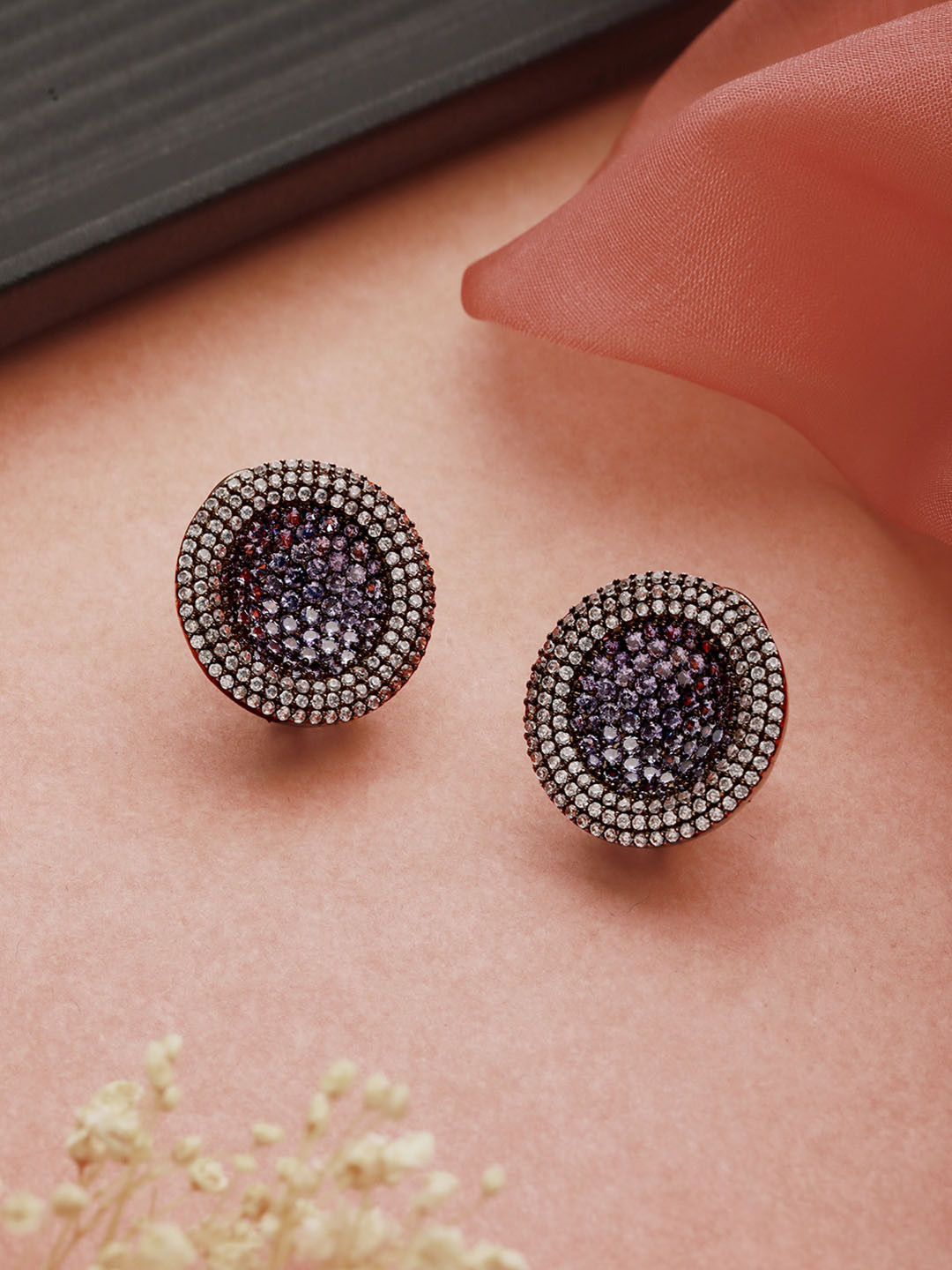 Priyaasi Silver-Plated American Diamond Studded Contemporary Studs Earrings