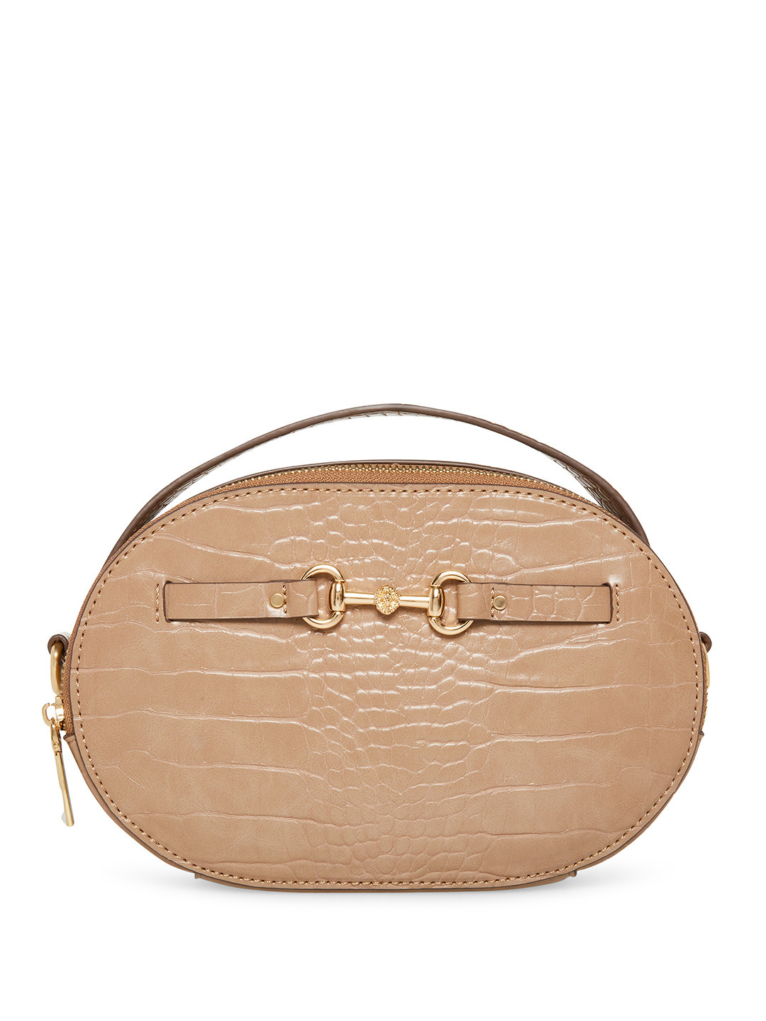 ANNE KLEIN Croc Textured Structured Sling Bag with Horse Bit Detail