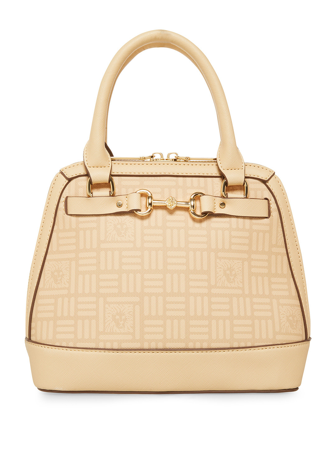 ANNE KLEIN Geometric & Brand Logo Printed Structured Handheld Bag with Horse Bit Detail