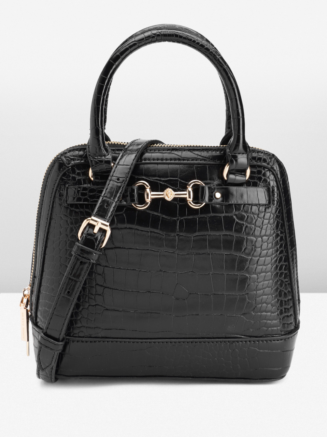 ANNE KLEIN Croc Textured Structured Handheld Bag with Horse Bit Detail