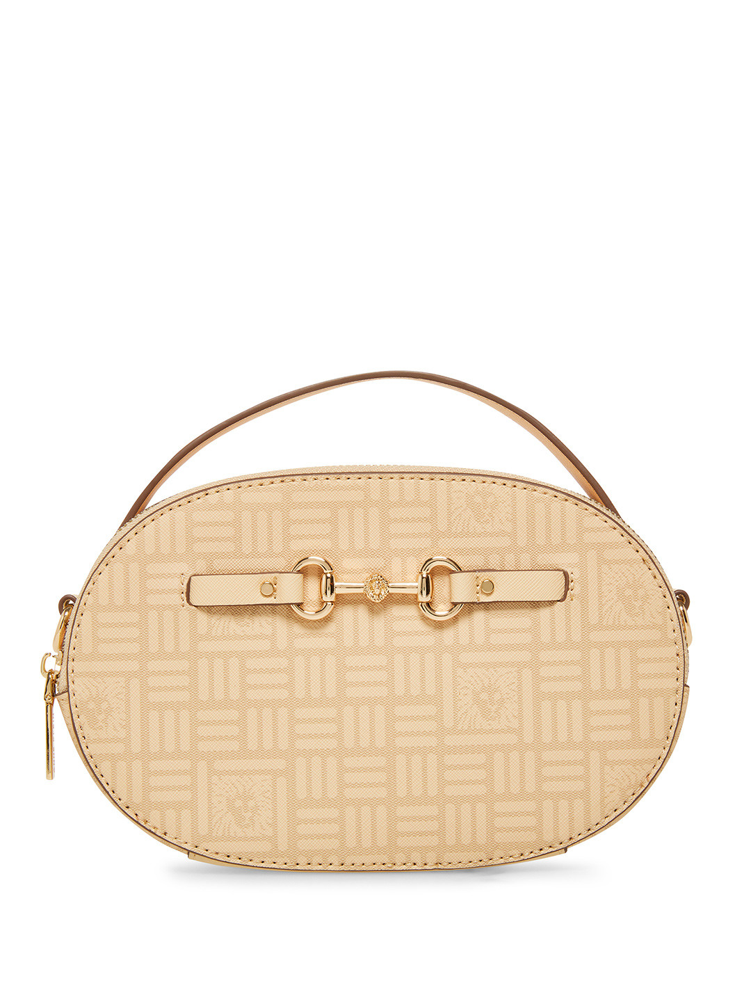 ANNE KLEIN Geometric & Brand Logo Printed Structured Sling Bag with Horse Bit Detail