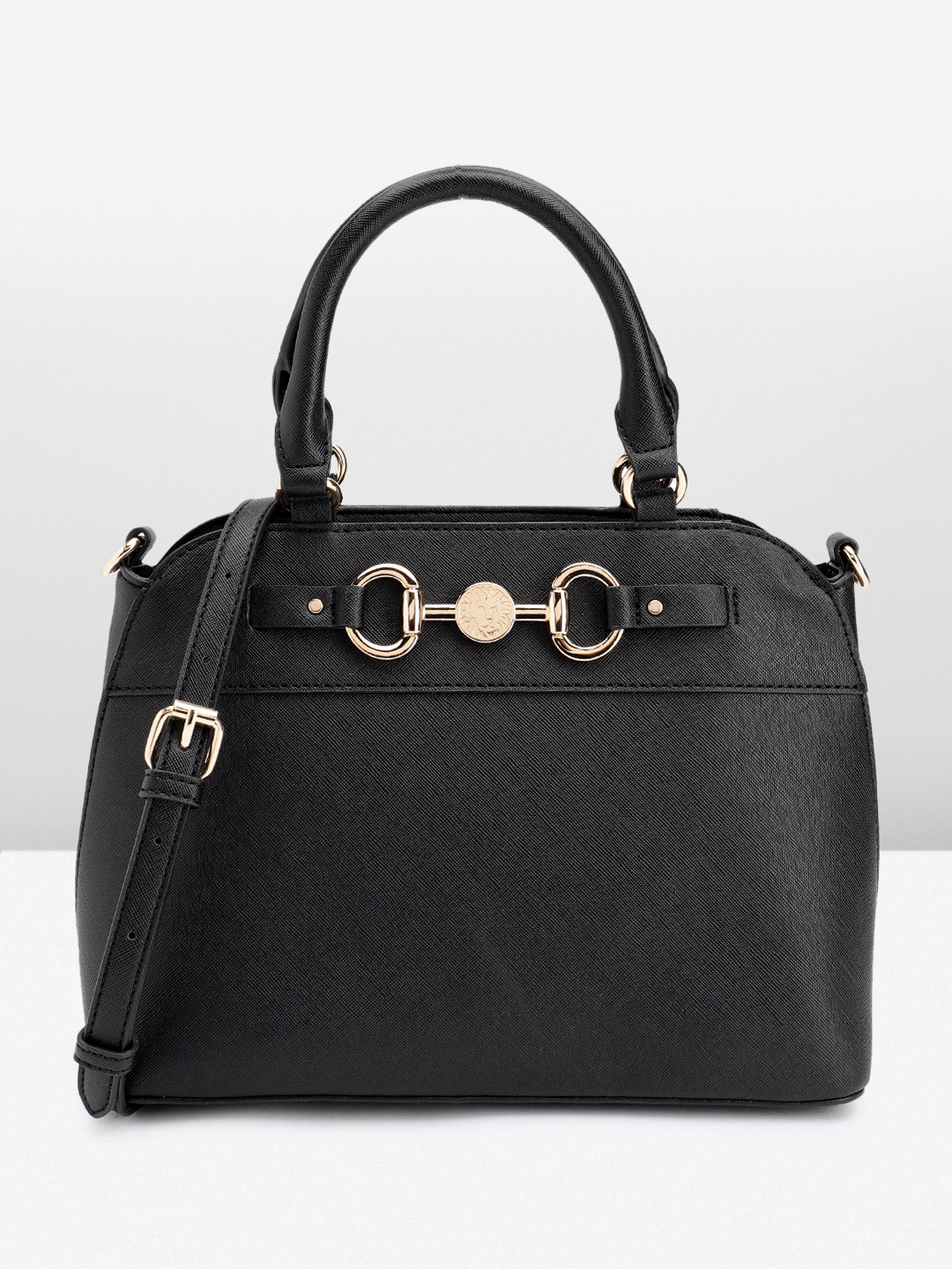 ANNE KLEIN Textured Structured Handheld Bag with Horse Bit Detail