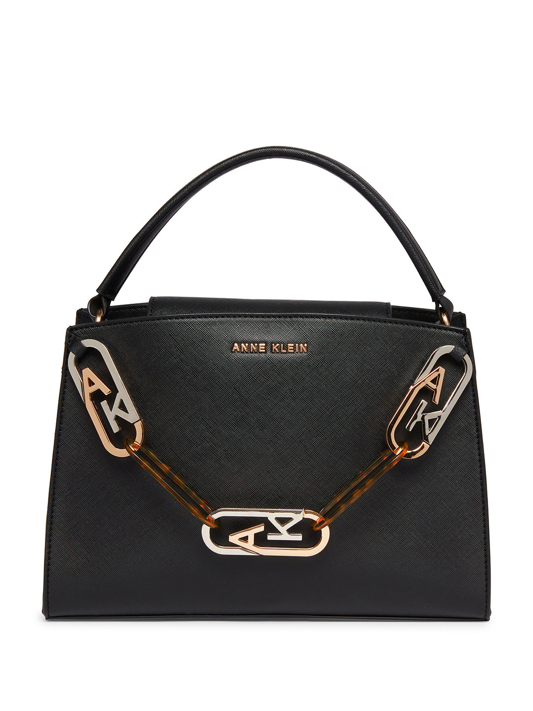 ANNE KLEIN Solid Structured Satchel Bag With Typography Detailed links