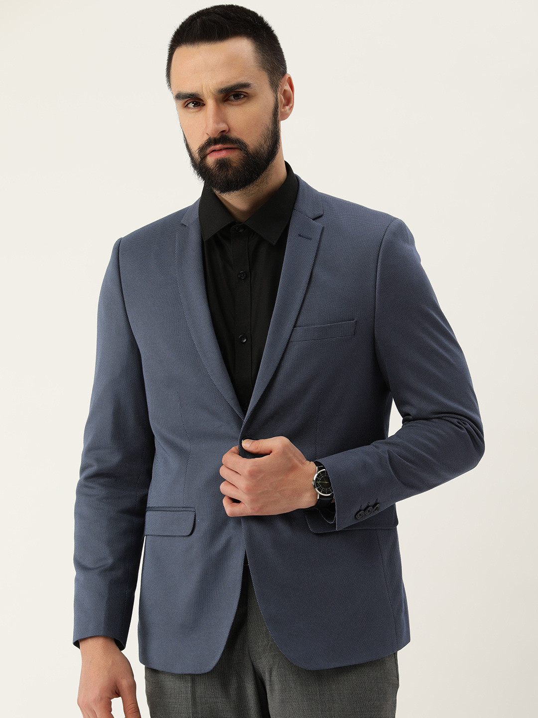 Peter England Elite Self Design Slim Fit Single-Breasted Formal Blazers