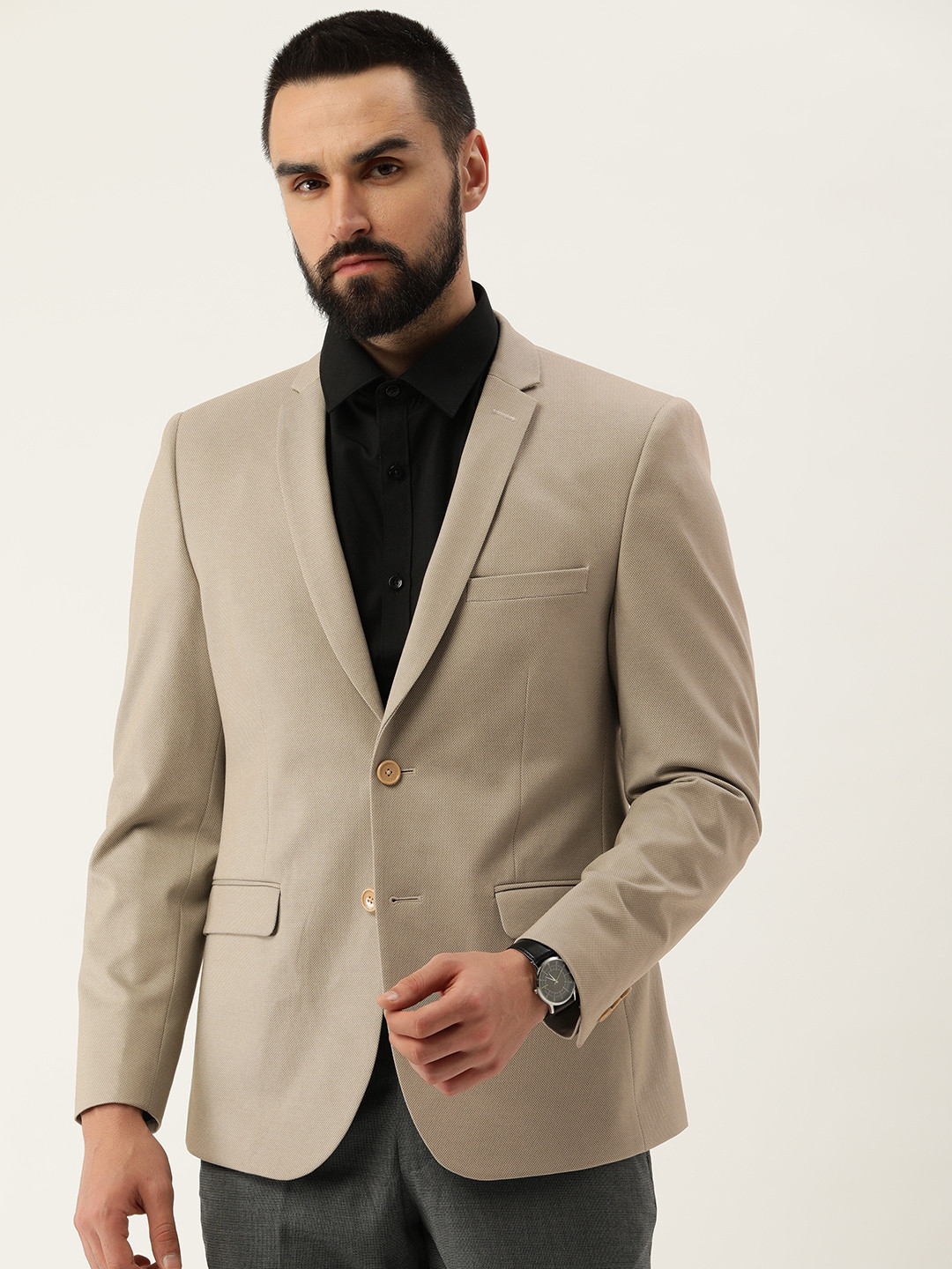 Peter England Elite Self Design Slim Fit Single-Breasted Formal Blazers