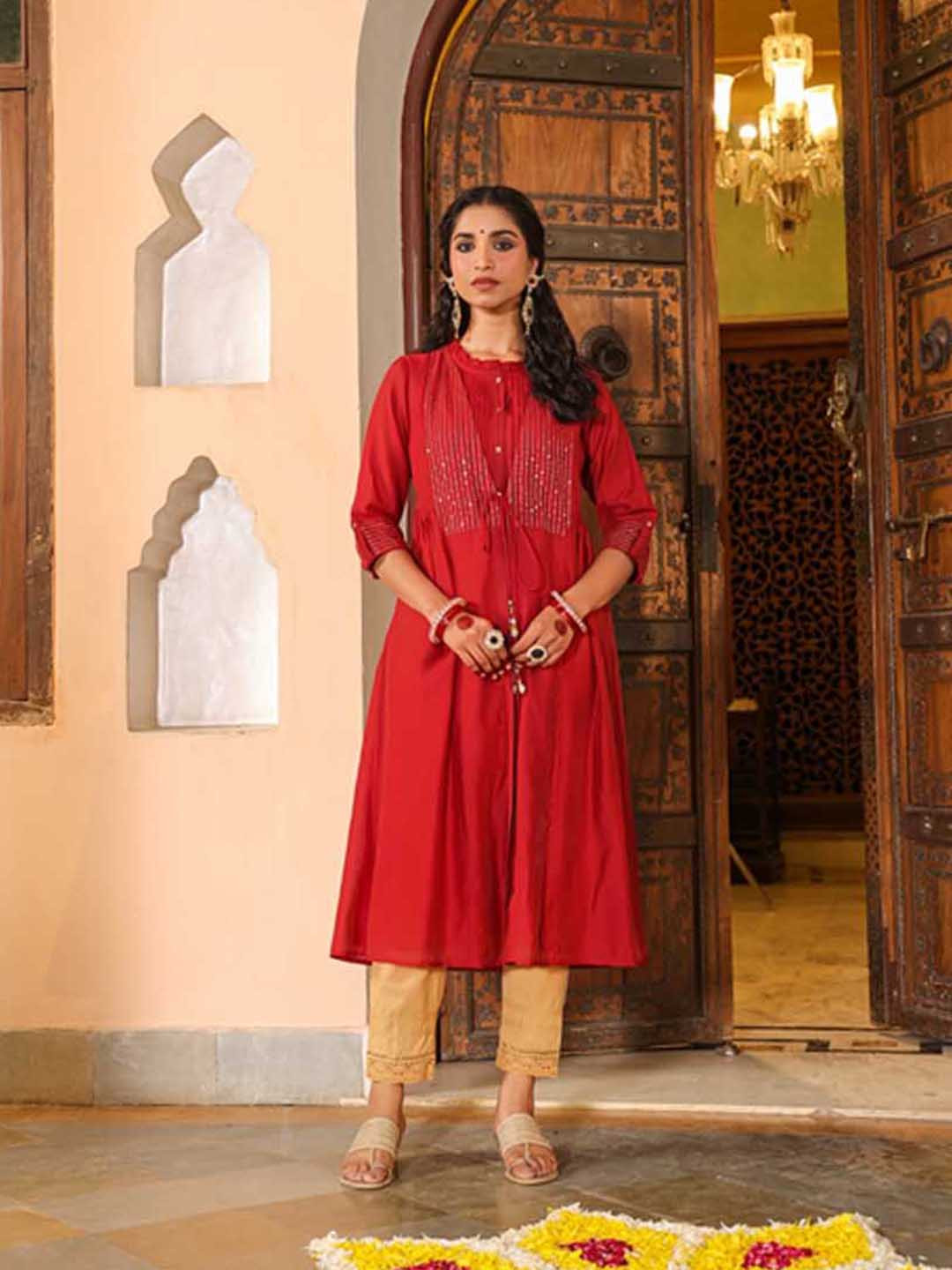 Juniper Embroidered Chanderi Jacket Style Kurta Dress