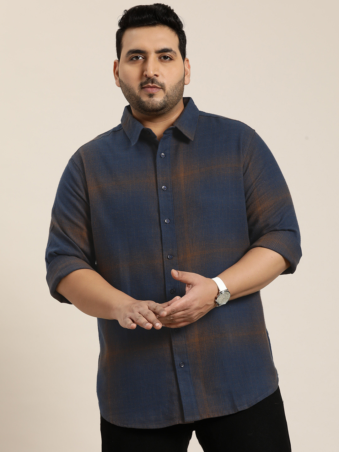 Sztori Men Plus Size Original Opaque Checked Casual Shirt